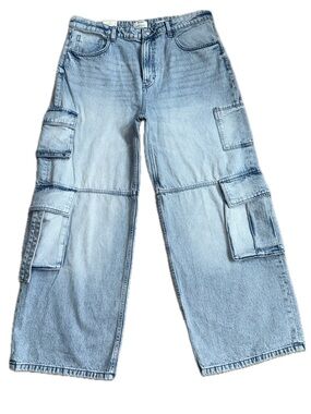 👖🛹 COTTON ON *NWT* Super Baggy Cargo Jeans Light Blue Wash Y2K | Men's Sz 36